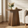 Tribesigns Pedestal End Table, Farmhouse Sofa Couch Side Table with Trapezoid Base, Wooden Accent Drink Stand Nightstand for Living Room, Small Space, Walnut Brown