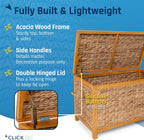 Click365 Wilson Wicker Storage Trunk with Lid, 30 Inch Handwoven Water Hyacinth Storage Chest with Acacia Wood Frame, Farmhouse Blanket Basket for Living Room, Bedroom or Entryway, Natural Brown