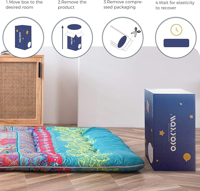 MAXYOYO Japanese Floor Mattress Futon Mattress, 4" Thicken Tatami Mat Sleeping Pad Foldable Roll Up Mat Boys Girls Dormitory Pad Kids Floor Lounger Pillow Bed, Charcoal Grey, Queen Size
