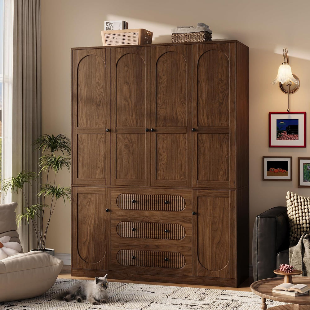 TOKSOM 4 Doors Freestanding Armoire Wardrobe Closet, 72" Walnut Wardrobe...