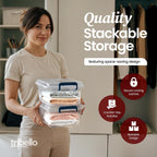 Tribello Plastic Storage Bins with Lids, Clear Stackable Storage Containers - 5 Qt - 3 Pack