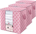 WISELIFE Storage Bags 3 Pack/100L Large Blanket Clothes Organization and Storage Containers for Comforters,Bedding, Foldable Organizer with Reinforced Handle, Clear Window, Sturdy Zippers,Pink