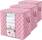 WISELIFE Storage Bags 3 Pack/100L Large Blanket Clothes Organization and Storage Containers for Comforters,Bedding, Foldable Organizer with Reinforced Handle, Clear Window, Sturdy Zippers,Pink