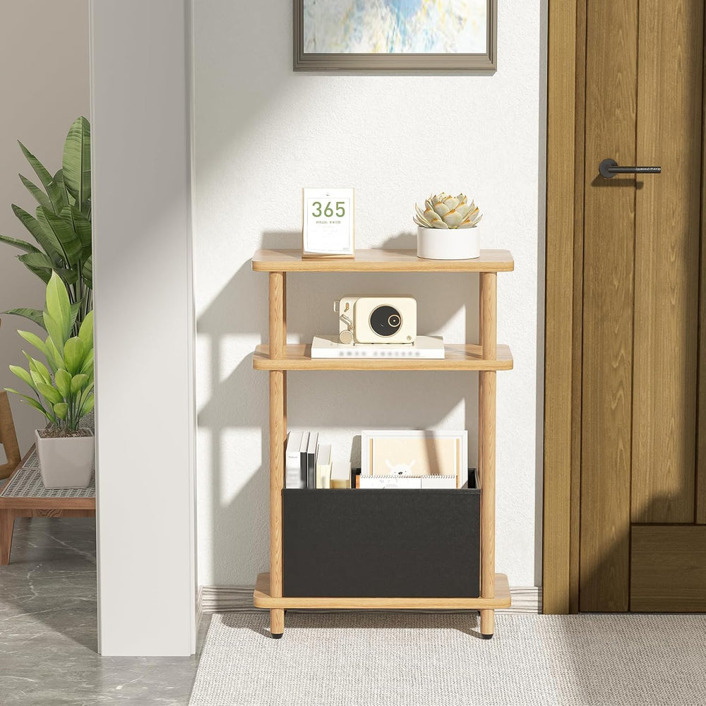 THUMEYE Narrow Side Table with Fabric Basket, 7" Wide, 3 Tier Skinny End...