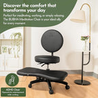 BUBHA Ergonomic Criss Cross Chair, Meditation Chair with Reclining Backrest & Adjustable Height, Cross Legged Office Chair with Wheels, Wide Kneeling Chair Leg Rest,ADHD Desk & Yoga Seat (Black)
