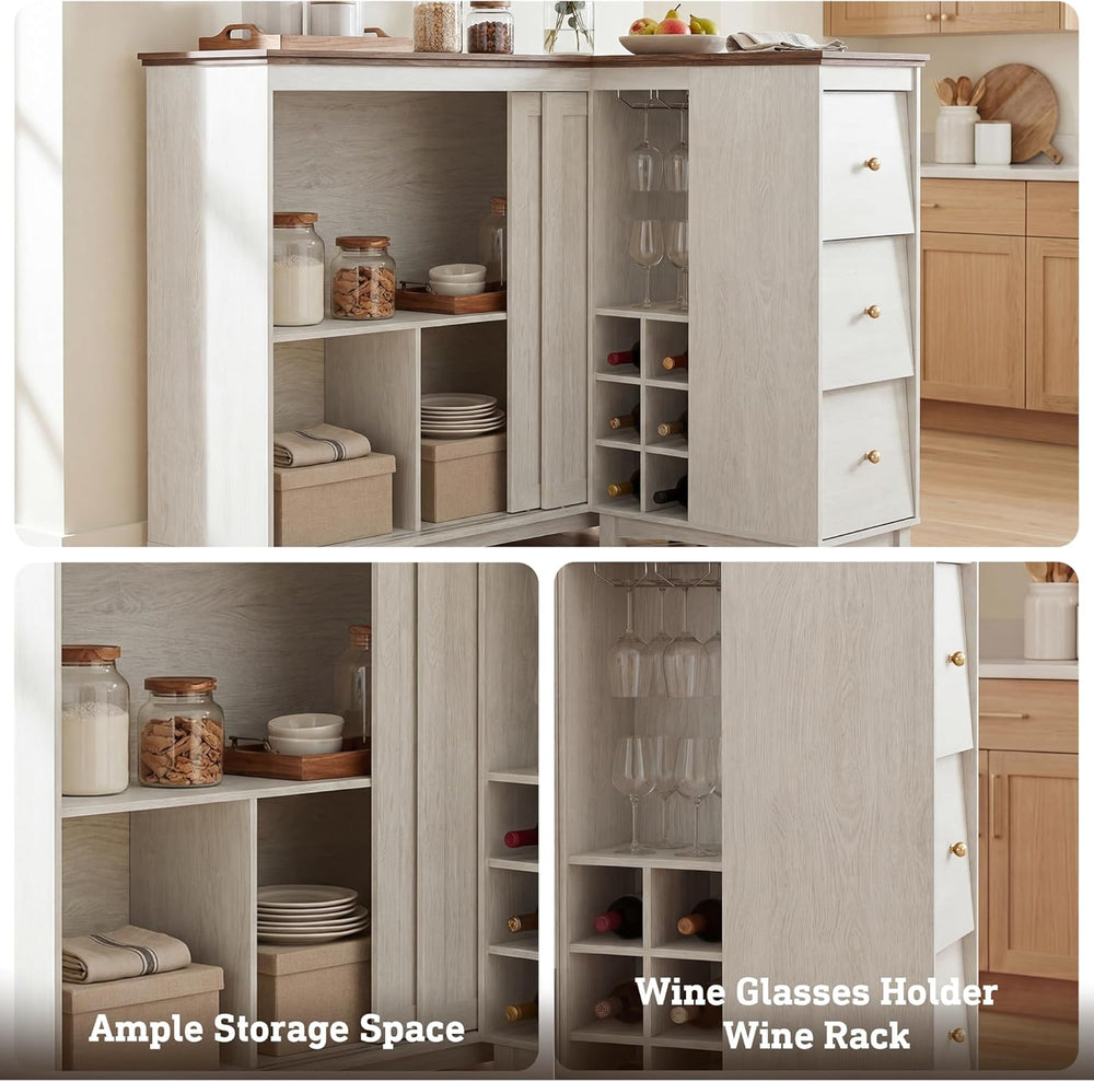Corner Cabinet with Charging Station,L-Shaped Kitchen Pantry Storage Cabinet ...