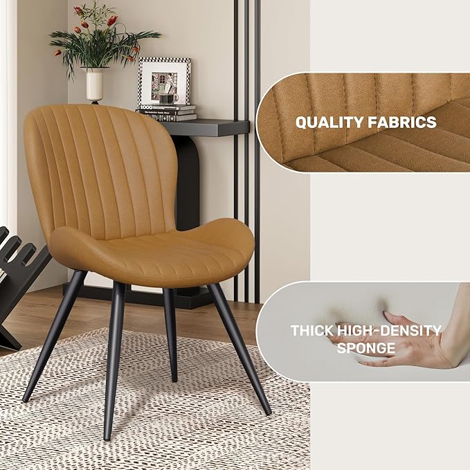 Dining Chairs Set of 2 Modern Fabric Dining Room Chairs Upholstered Dining Chairs with Thick Cushions Metal Legs Armless Back Chair for Kitchen and Living Room Brown