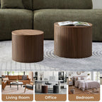 Nesting Coffee Table Set of 2 Modern Round Coffee Tables End Table with Storage Natural Wood Veneer for Living Room Apartment Small Space (Walnut, 19 Inch)
