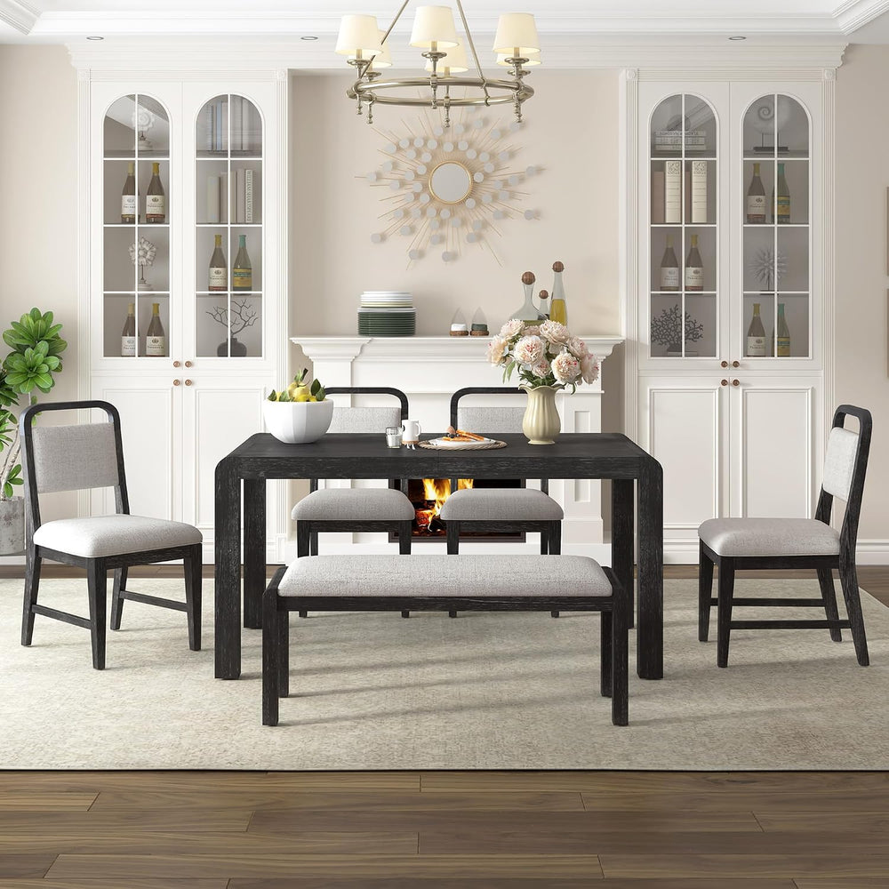 LUMISOL 6-Piece Solid Wood Dining Table Set, Extendable Kitchen Table Set for...