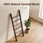 Carbonized Farmhouse Blanket Ladder, 6-Tier Rustic Wooden Rack | Reinforced Construction,3lbs Per Tier,Holds Clothes Scarves Belts,Christmas Decor Friendly,Fits All Home Styles,Easy to Clean