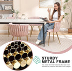 Kiztir Velvet Dining Chairs Set of 6 Woven Dining Chairs with Gold Metal Legs Upholstered Modern Dining Room Chair for Living Room, Bedroom, Kitchen (Pink, Set of 6)