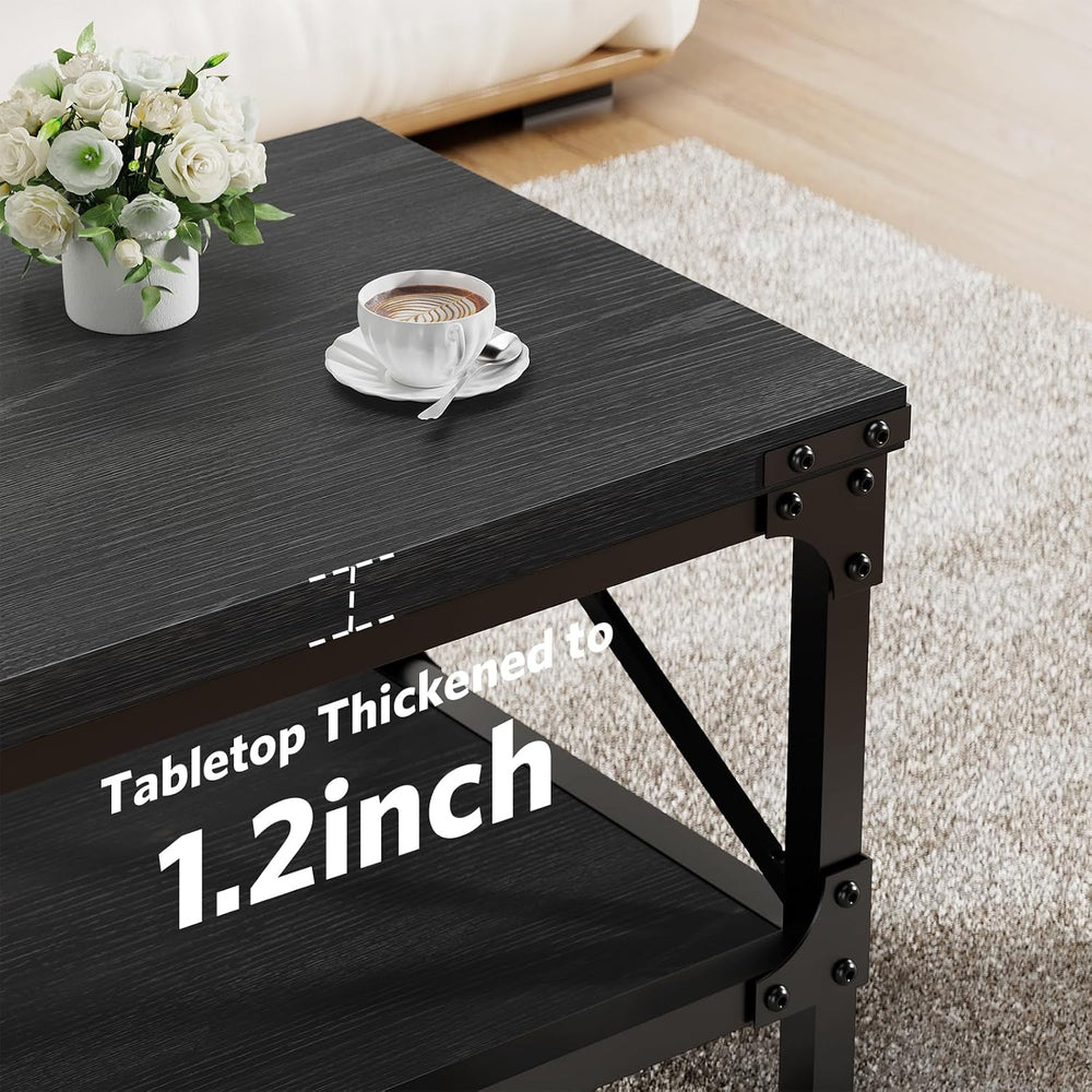 Rectangle Coffee Tables for Living Room, Wood Rectangular Coffee Table, 2 Tie...