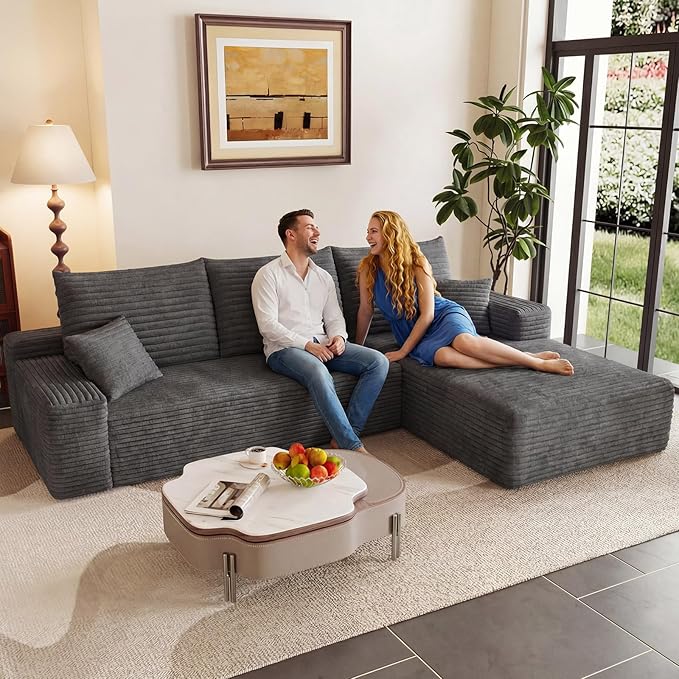 95" Modular Sectional Couch, L Shaped Cloud Sofa with Chaise Lounge, Cor...