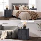 SICOTAS Night Stand Nightstand with 2 Drawers Storage Bedside Table Large Fluted Bed Side End Table Modern 24.4" Tall Wide Night Stands for Bedroom Living Room Sofa Couch Home Office, Dark Grey Alder