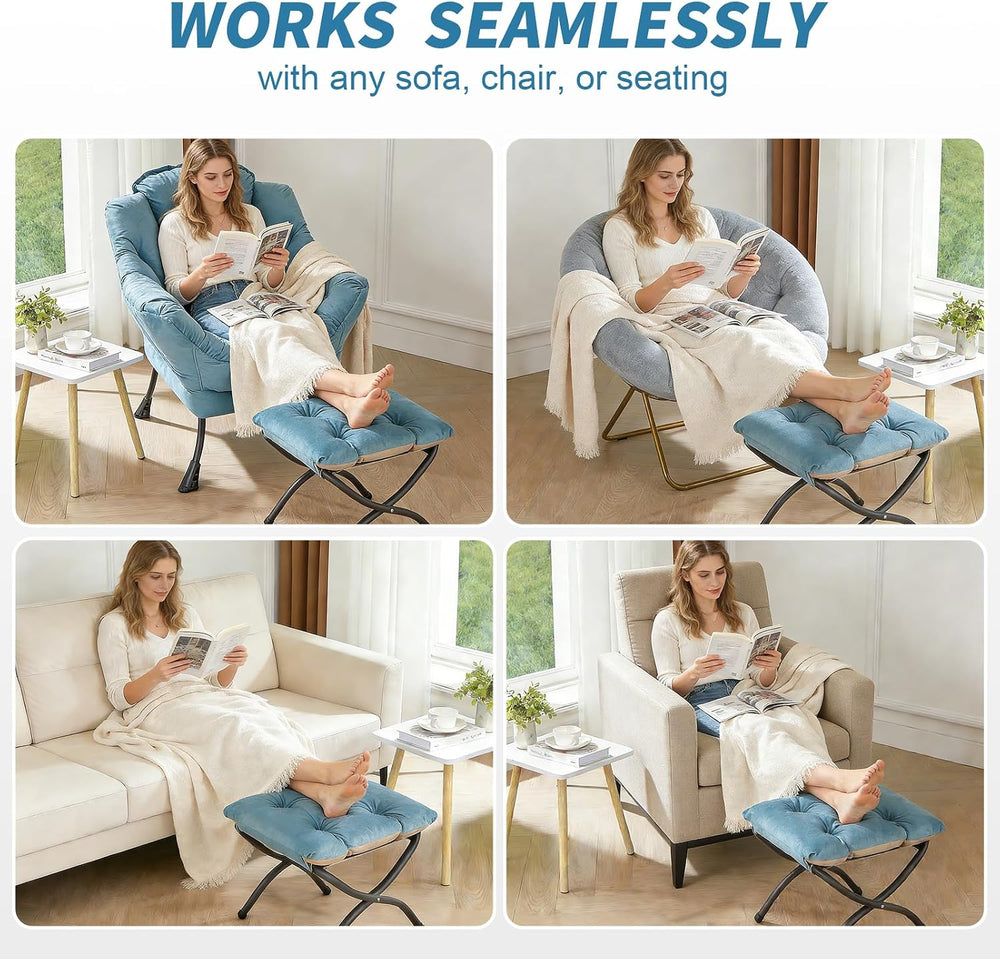HollyHOME 15"(H) Folding Footrest Stool, Upholstered Small Foldable Otto...