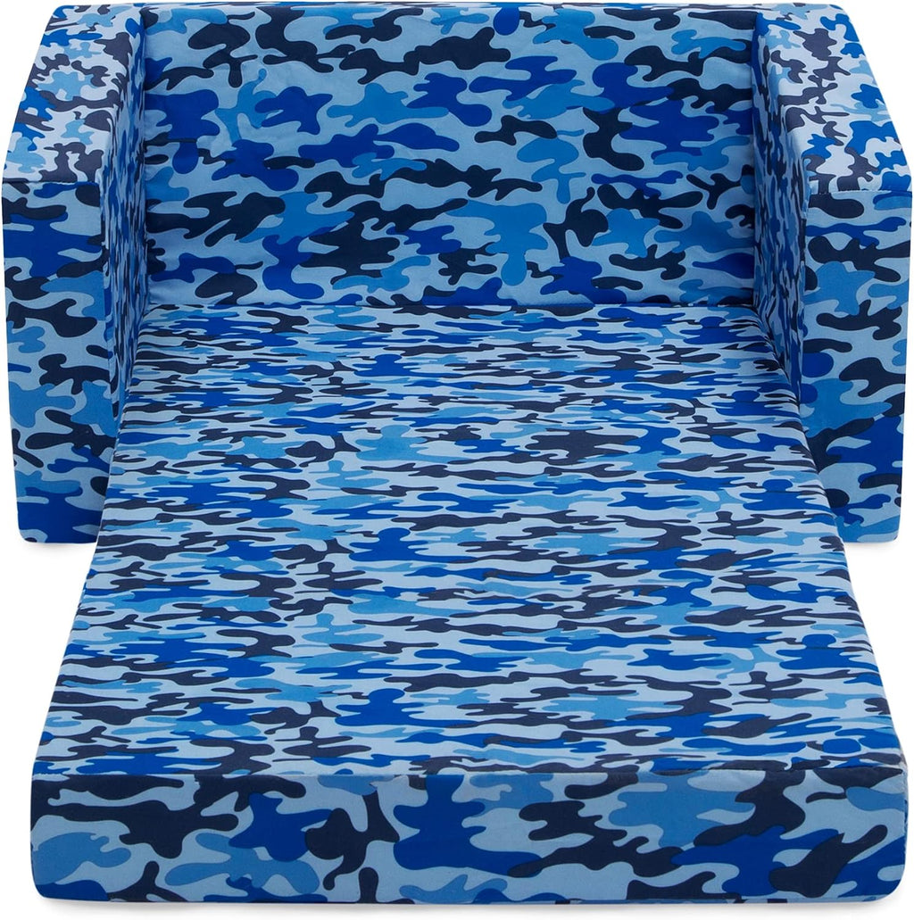 Delta Children Cozee Blue Camo Convertible Foam Chair to Lounger for Kids