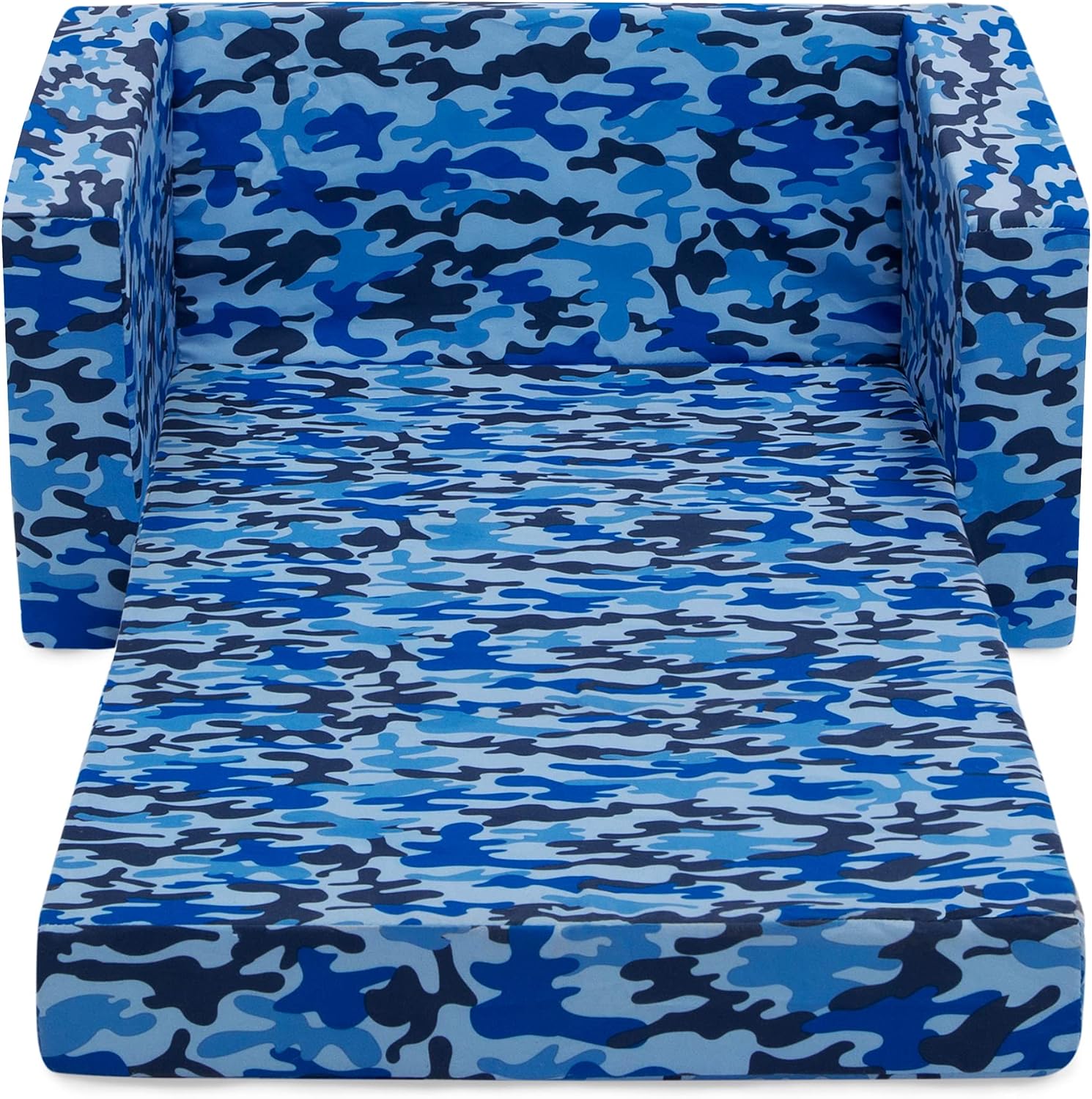 Delta Children Cozee Blue Camo Convertible Foam Chair to Lounger for Kids