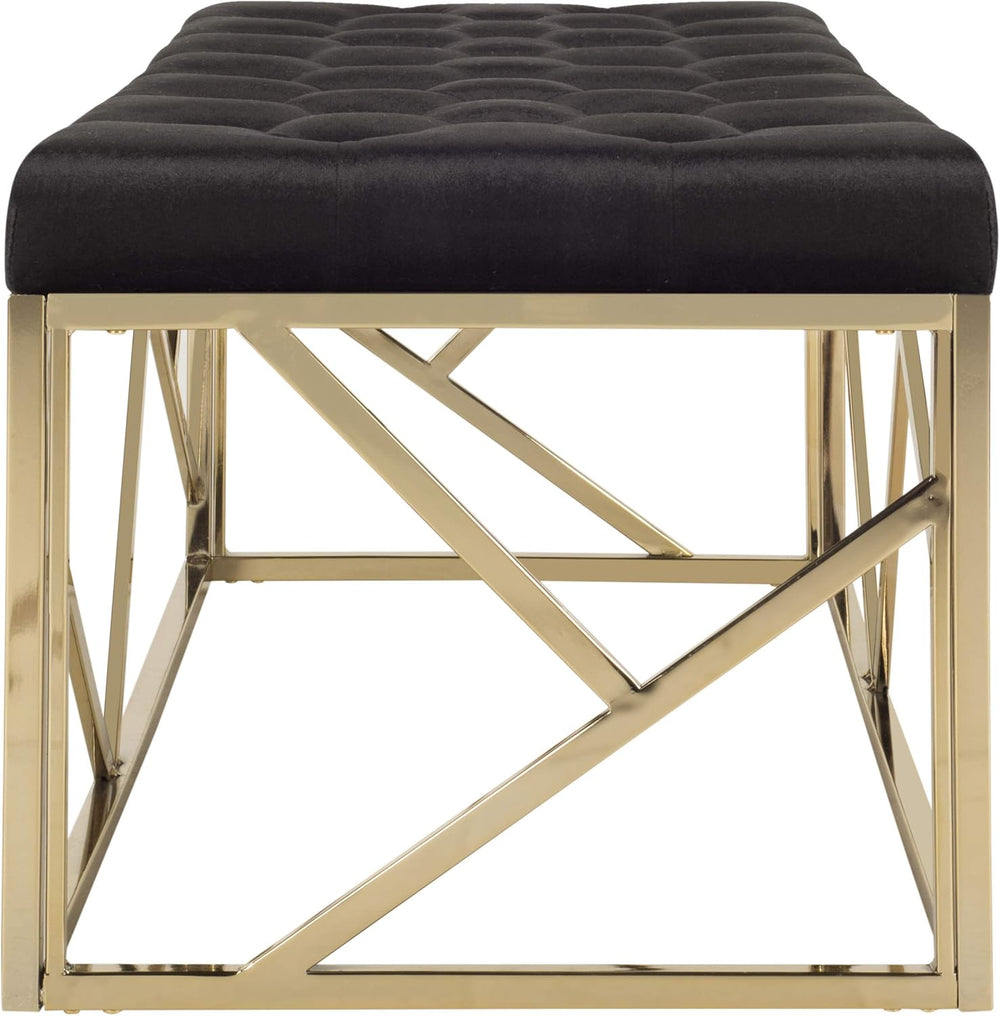 Safavieh Home Farah 48-inch Glam Black and Brass Tufted Rectangular Bench