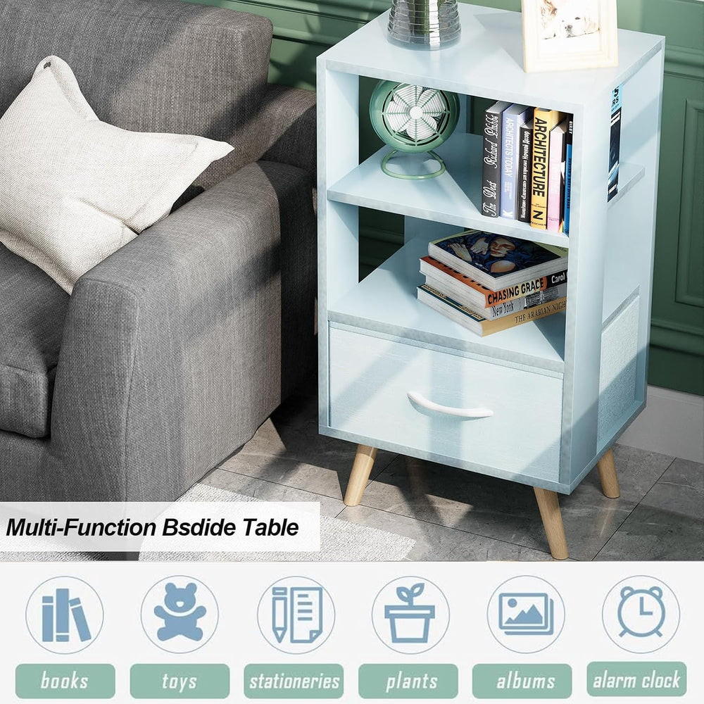 Aenuert Night Stand, Blue Nightstand with Drawer, Side Table with Open Storag...