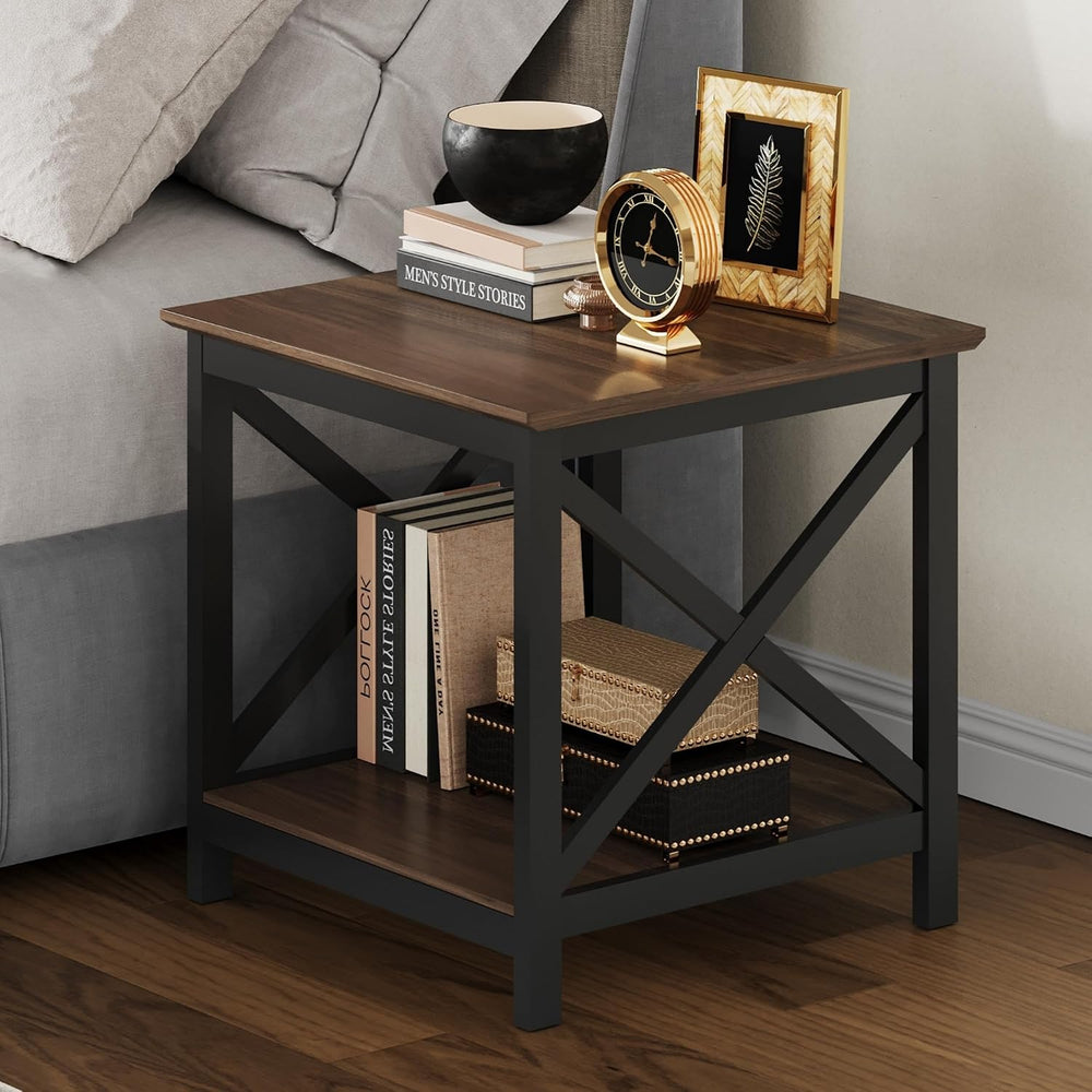 ChooChoo End Tables Set of 2, 24 Inch End Table with 2-Tier Storage Shelf, Si...