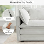 ROWHY 150'' Modular Sectional Corner Cloud Couch, 7 Seater Sofa Big Comfy Corduroy V Shaped Couch with 4 Throw Pillows, Movable Ottoman, Couches for Living Room Office Light Grey