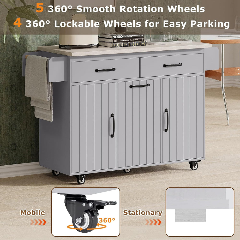 51" Rolling Kitchen Island with Tilt-Out Trash Cabinet & Drop Leaf |...