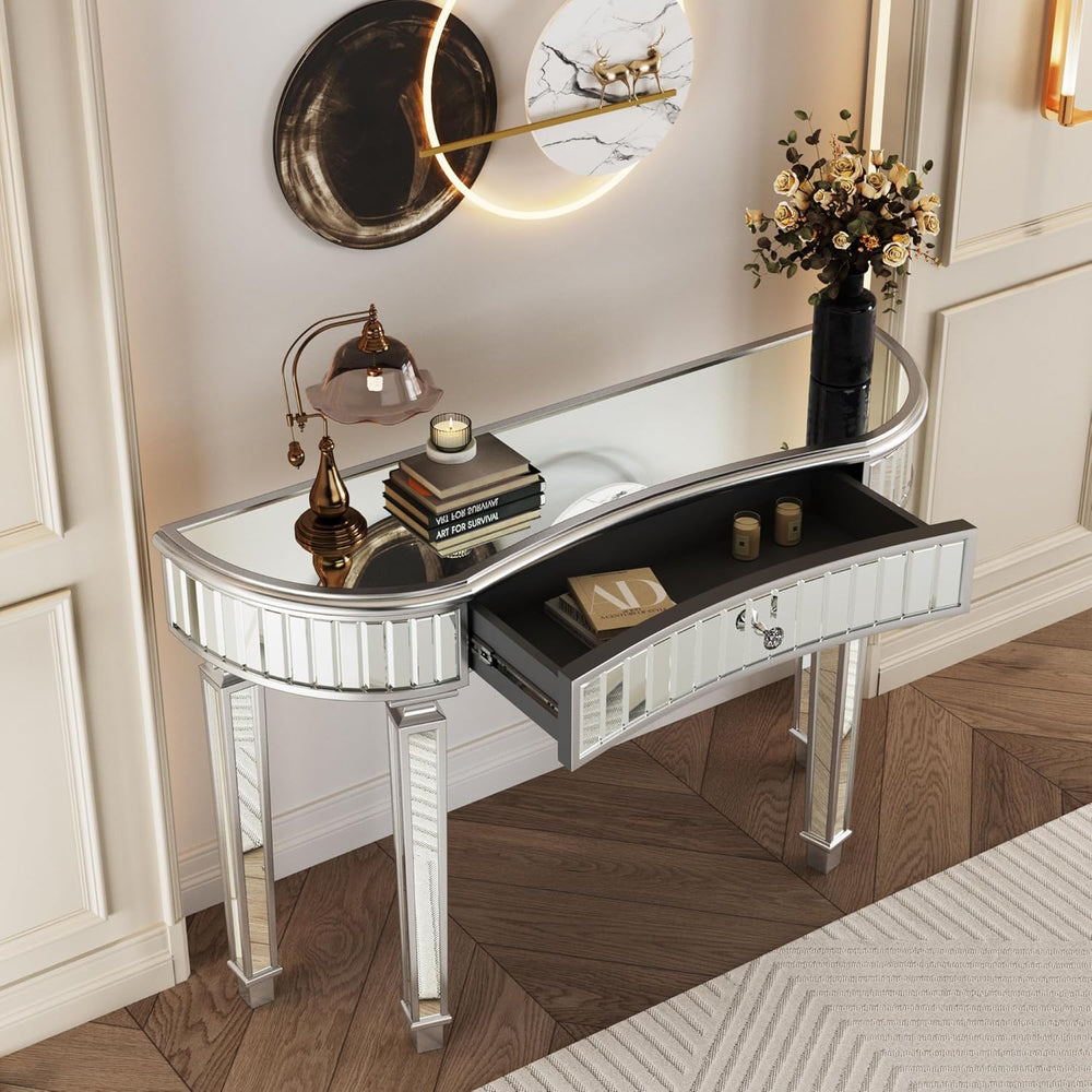 SSLine Mirrored Console Table Makeup Dressing Table,Modern Sofa Side Table Mi...