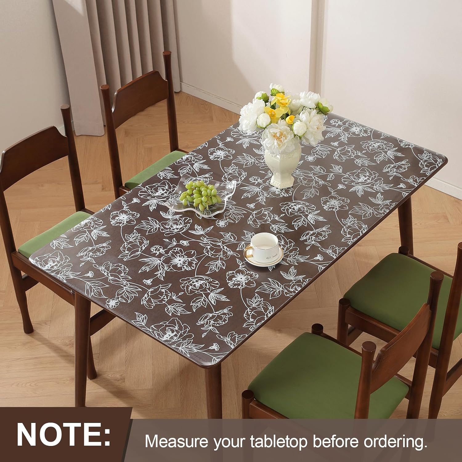 Warmstar Floral Table Protector 24 x 48 Inch, 1.5mm Thick Plastic Table Cover, Waterproof Dining Tabletop Protector Rectangle Vinyl Tablecloth PVC Desk Pad Mat for Kitchen, Wooden Table,Peony