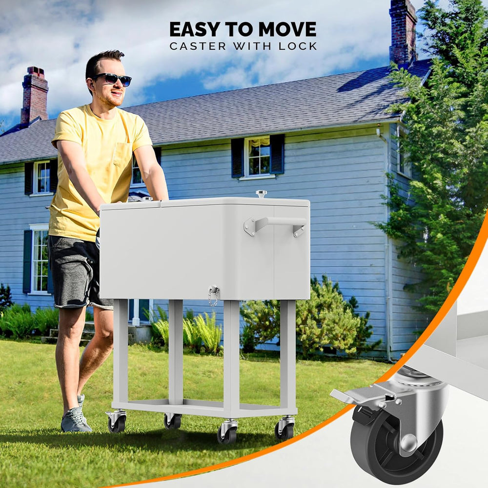 VINGLI Rolling Ice Chest, Portable Patio Party Bar Drink Cooler Cart, with Sh...