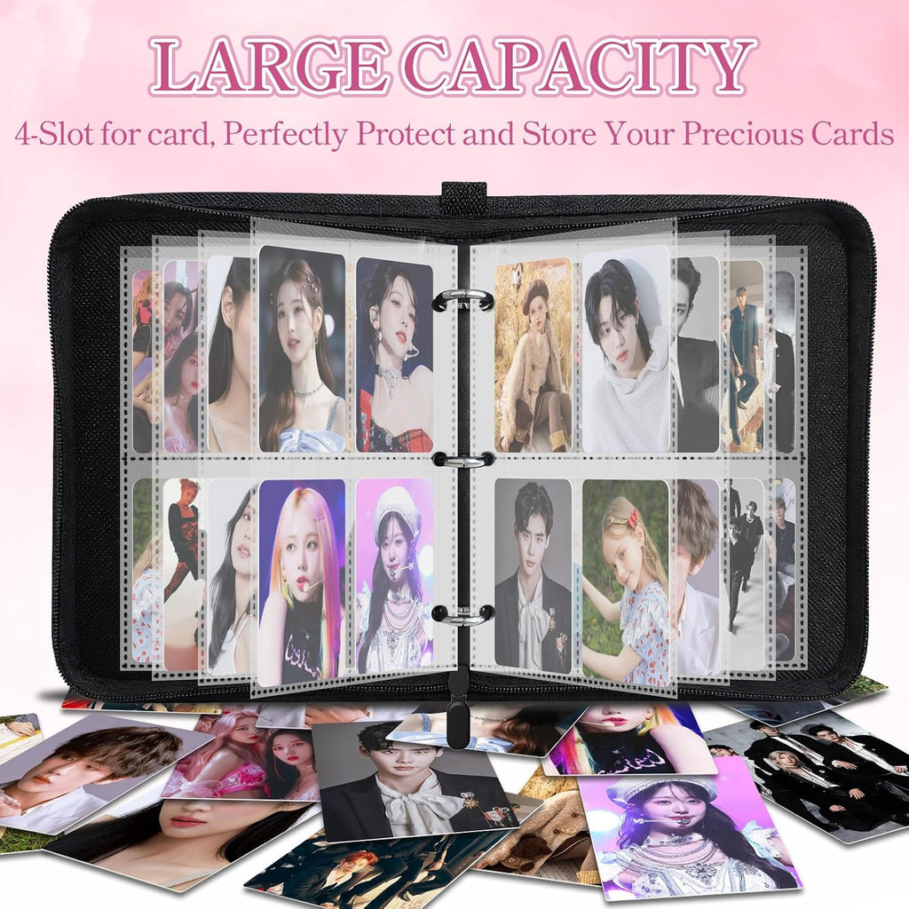 Zipper Seals Kpop Photocard Binder, A5 PU Leather Binder Card Collector Album for Fujifilm Instax Mini Camera, Polaroid Camera, Suitable for Lomo Cards, 50 Pack 4-Pocket(400 Photos/Card)