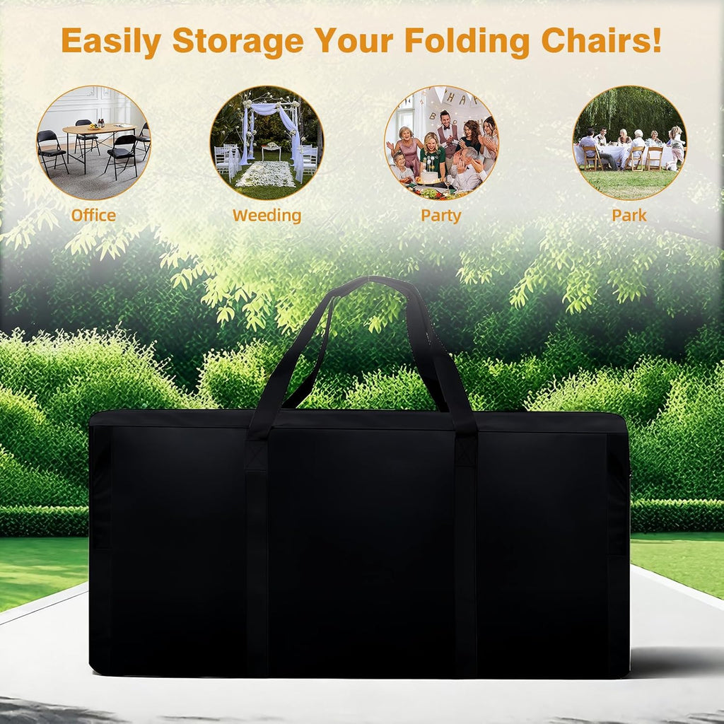 Folding Chair Storage Bag Heavy Duty Large 40.5" L x 12.5" W x 20" H Plastic Foldable Chair Carry Bag with Sturdy Zipper & Handle Waterproof Fold Up Chair Cover for Indoor Outdoor