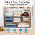 Vtopmart 8-Piece Large & Medium Stackable Drawer Organizer Set, 162QT Clear Storage Cabinet with Easy Assembly, Durable Drawers for Closet, Bedroom, Entryway, Playroom & Apartment Organization