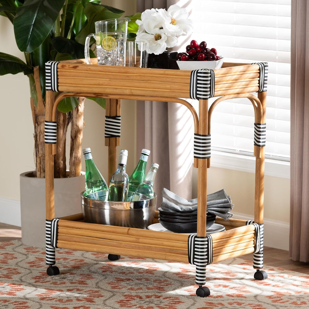 Bali & pari Carmine Natural Rattan Kitchen Cart - 2-Tier Handwoven Wicker...