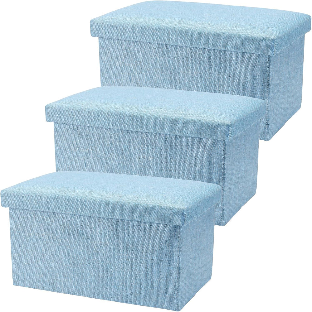 HOZEON 3 Pack 15.7 x 9.8 x 9.11 Inches Folding Storage Ottoman, Blue Rectangl...