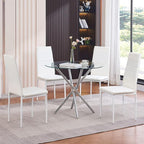 PU Dining Chairs Set of 4, Modern Kitchen & Dining Room Chairs Faux Leather Upholstered Dinner Chairs with Metal Legs for Small Space (White, Horizontal line)