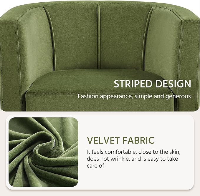 Yaheetech Velvet Accent Chair, Modern and Comfortable Armchairs, Upholstered Barrel Sofa Chair for Living Room Bedroom Waiting Room, Olive Green, 2pcs