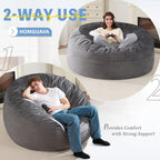 Homguava 5FT Bean Bag Chair Giant BeanBag with Memory Foam Filled, Comfy Bean Bag Chairs for Adults, Adult Bean Bag Chair with Dutch Velvet Cover for Living Room Bedroom-Grey
