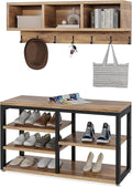 LITTLE TREE Coat Shoe Rack, Hall Tree Entryway Bench Set for Hallway, Living Room, Bedroom, Oak+Black