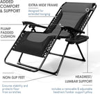 Nestl Padded Oversized Zero Gravity Chair, XL Folding Outdoor Lounge Chair | Adjustable Headrest, Cup Holder & Side Tray, Support 330 LBS, Anti Gravity Reclining, For Patio, Camping & Beach, Black/Grey