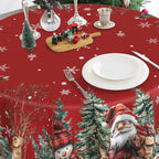 Round Christmas Tablecloth 70 inches - Santa Christmas Decor | Water Resistant Santa and Snowman Table Cloth - Holiday Xmas Decorations for Table, Party