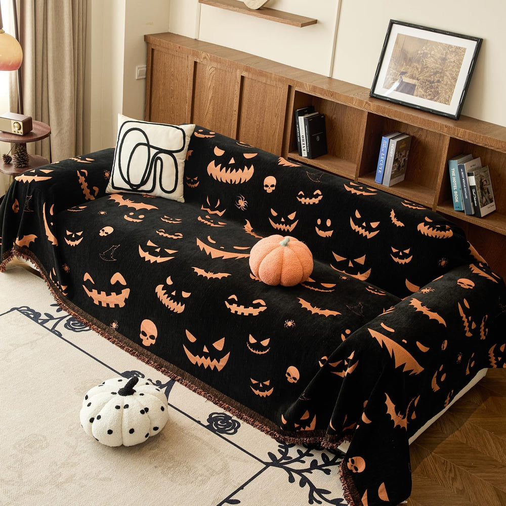 EVENHUG Halloween Sofa Cover Soft Washable Reversible Couch Cover Halloween H...