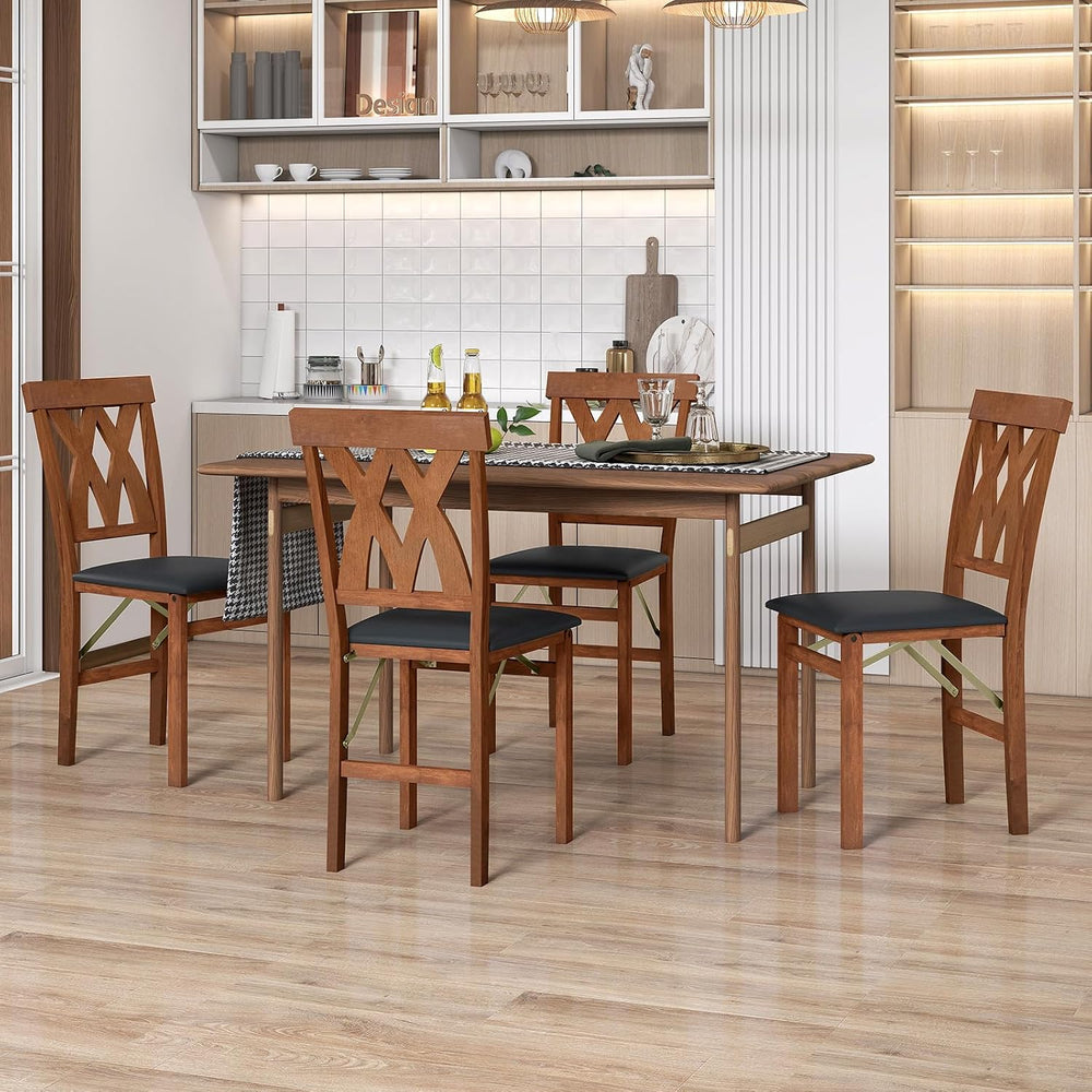 GIANTEX Folding Dining Chairs Set of 2, Farmhouse Upholstered Kitchen Chair |...