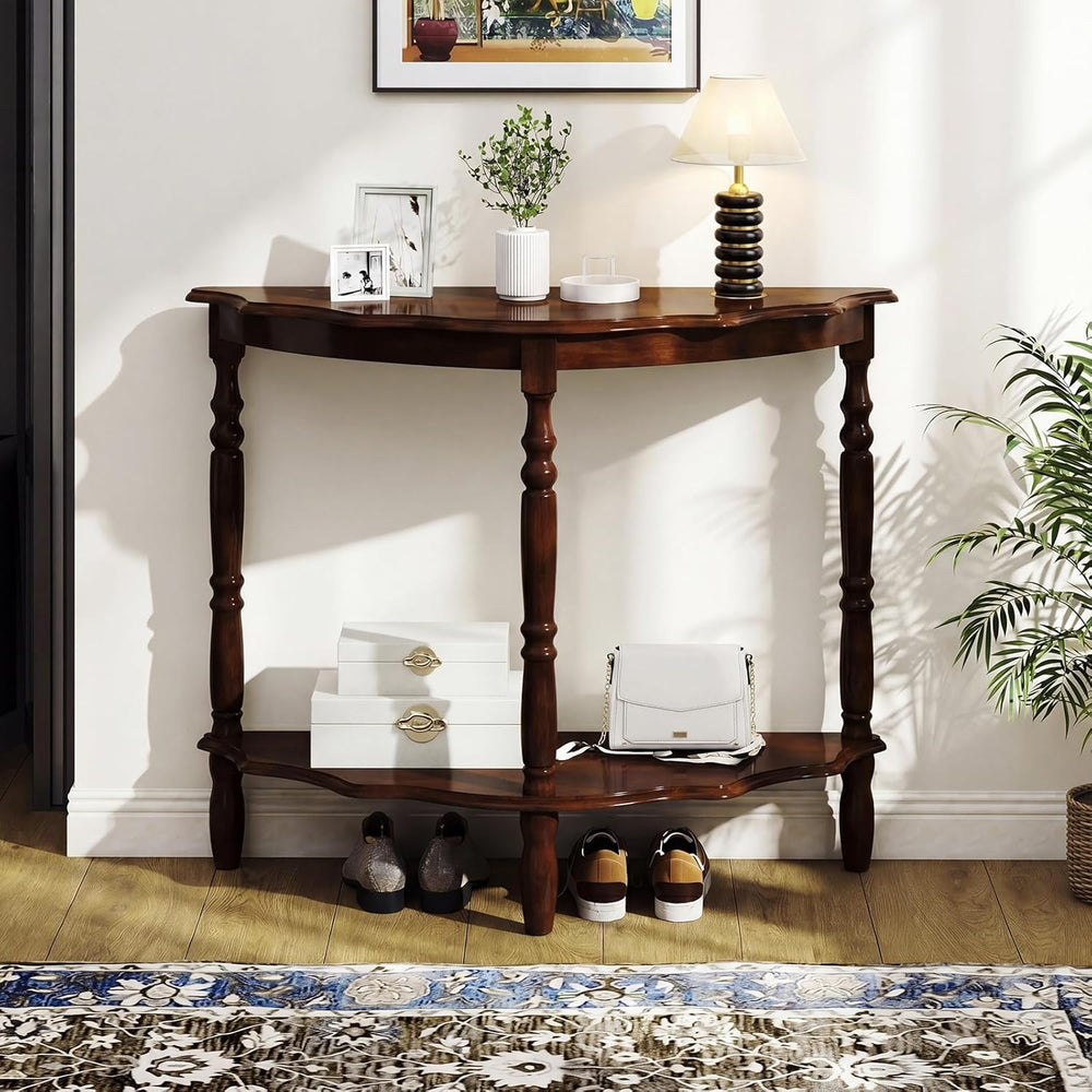 Giantex 42" Half Moon Console Table, 2-Tier Semi-Circle Entryway Table w...