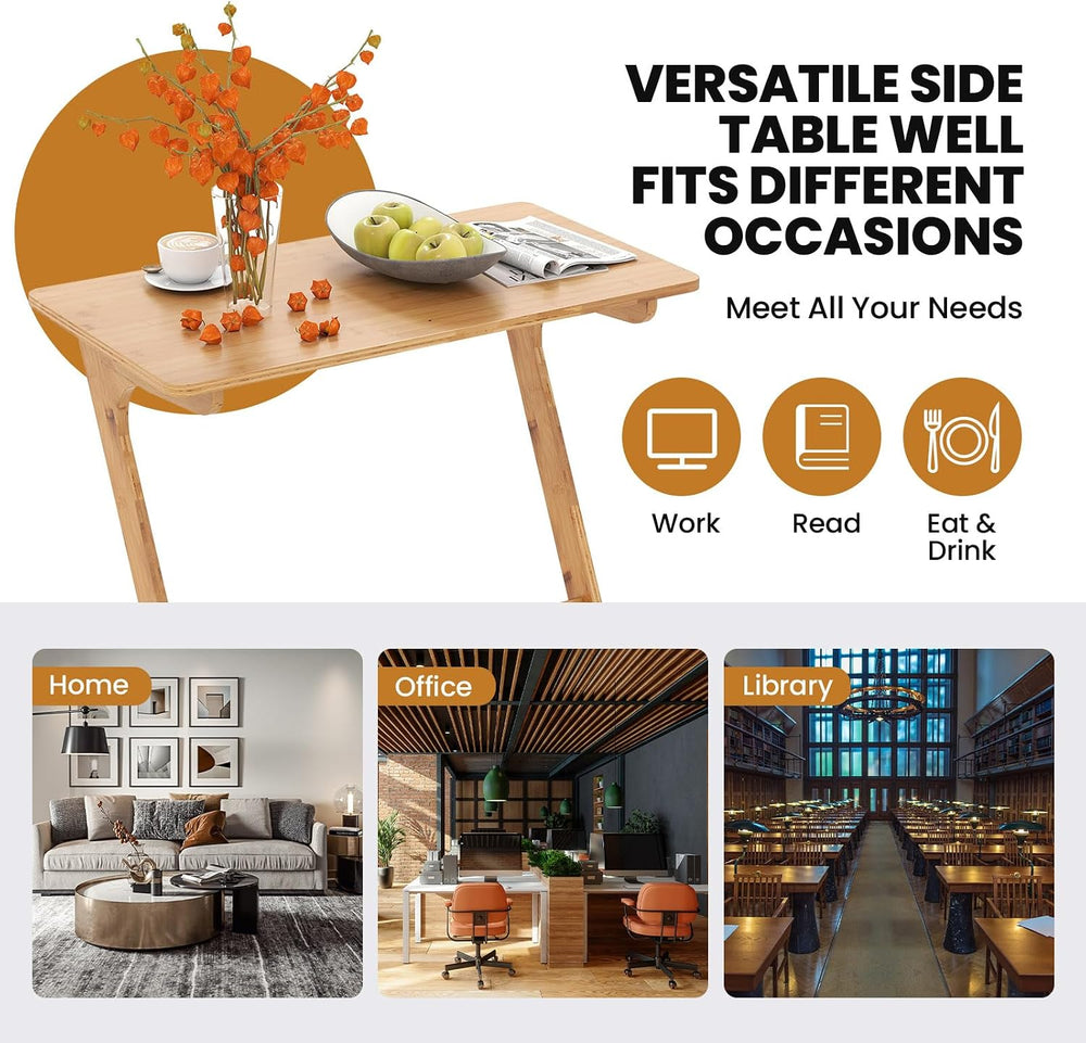 Tangkula Bamboo TV Tray Sofa Side Table, Z-Shaped Couch Table with 30” x 16” ...