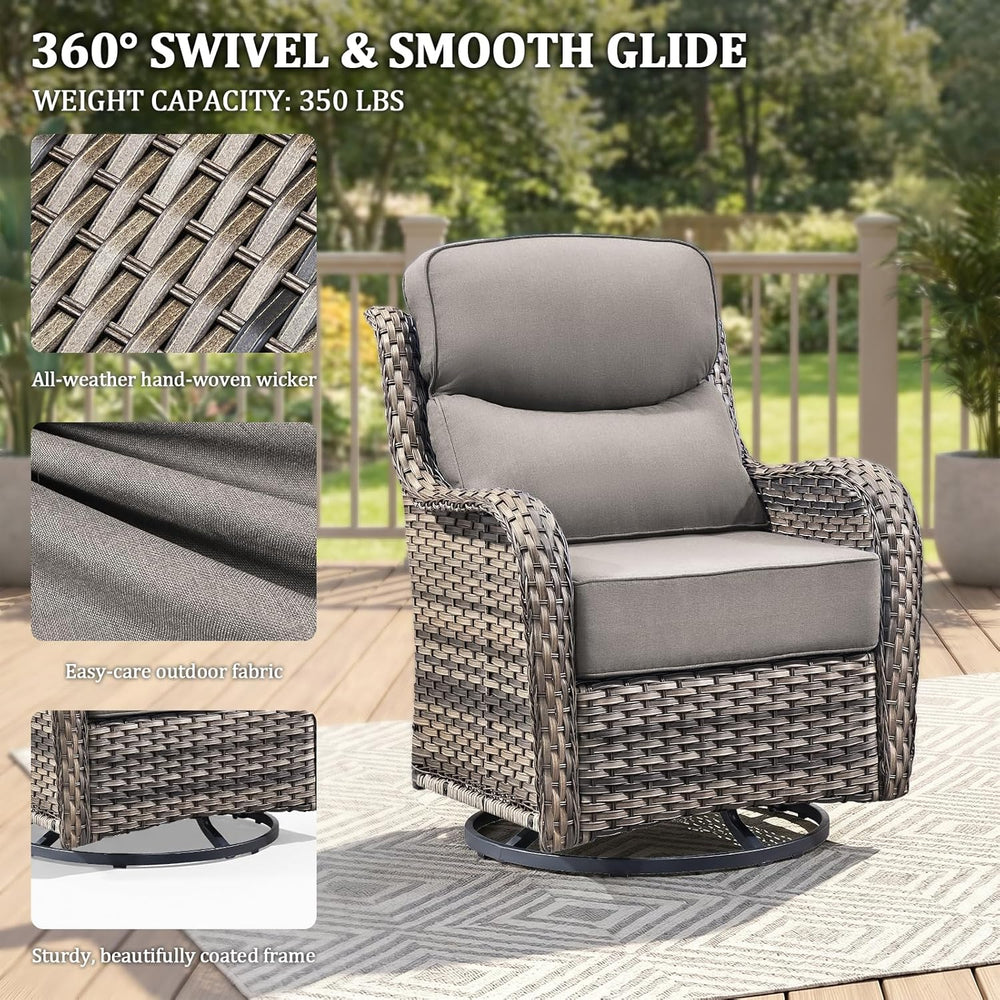 Luxury Swivel Rocker Chairs Fire Pit Set with 6" Thick Cushion 7 piece W...