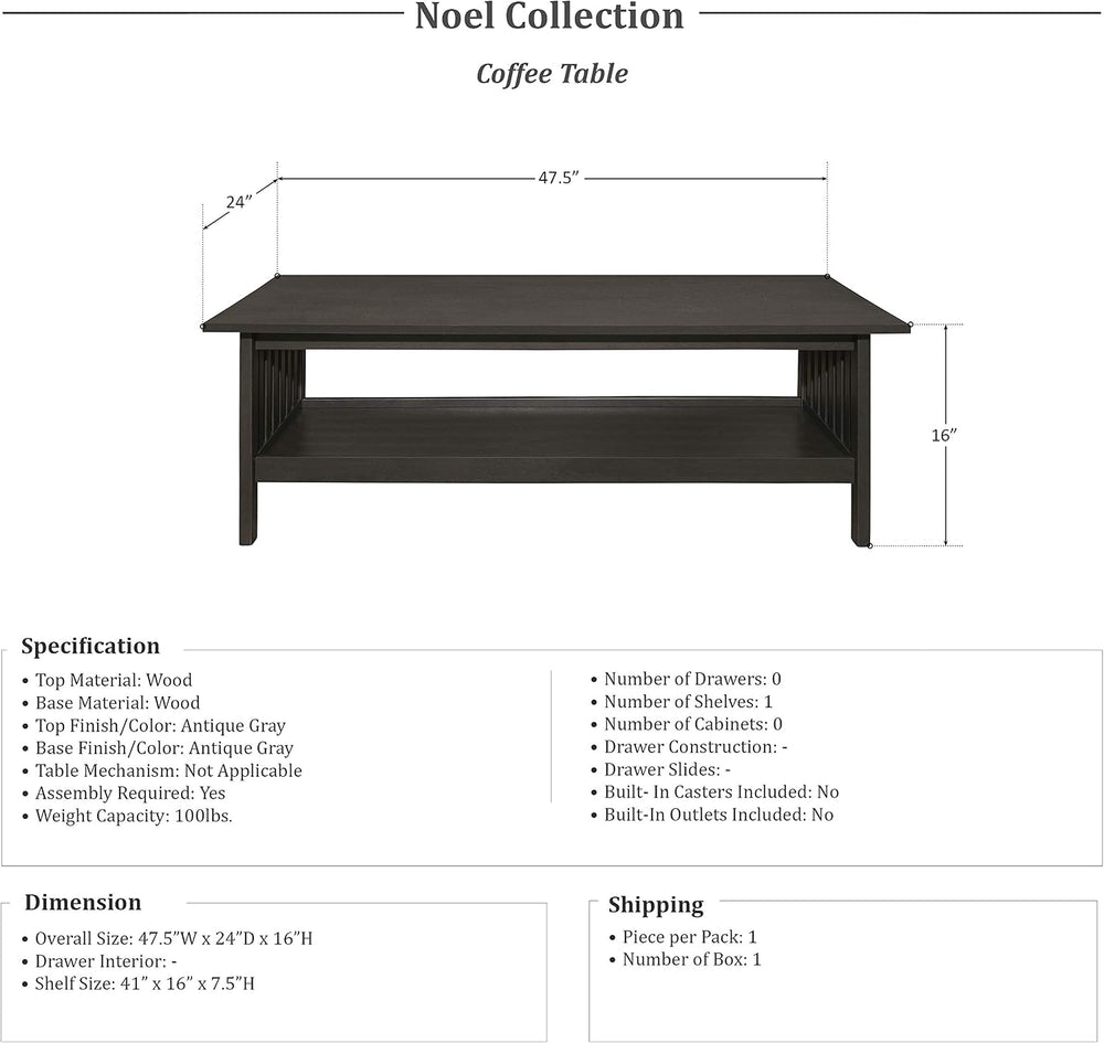Lexicon Noel 3-Piece Coffee Table Set, Antique Gray