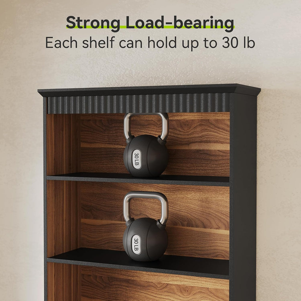 LITTLE TREE 72" Tall Black Bookcase with 2 Drawers, 5-Tier Bookshelf wit...