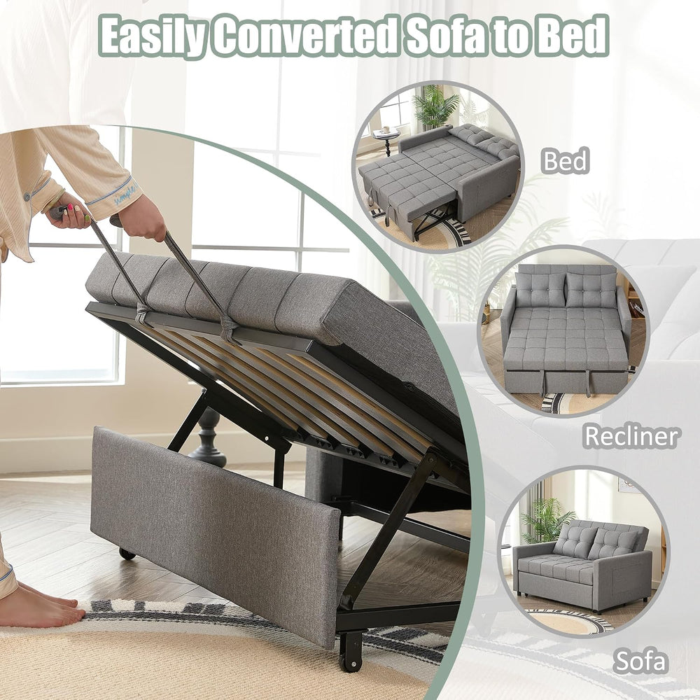 GOSUHI 52" 3-in-1 Convertible Sleeper Sofa Bed, Linen, Light Gray | Pull...