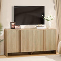 AMERLIFE 63" Fluted TV Stand Media Console Cabinet with Storage, Modern Credenza Entertainment Center with 4 Doors & Adjustable Shelves, Wood Coffee Bar for Living Room, Hallway, Natural Oak