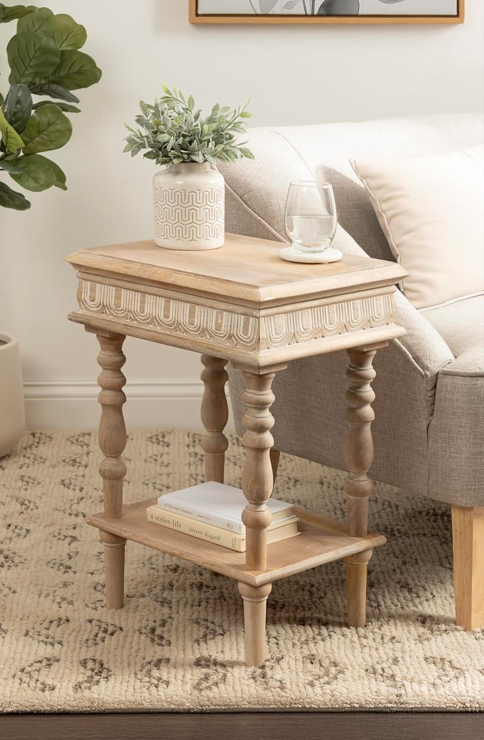 Kate and Laurel Patresa Traditional Carved Wood Side Table, 18 x 14 x 24, Lig...